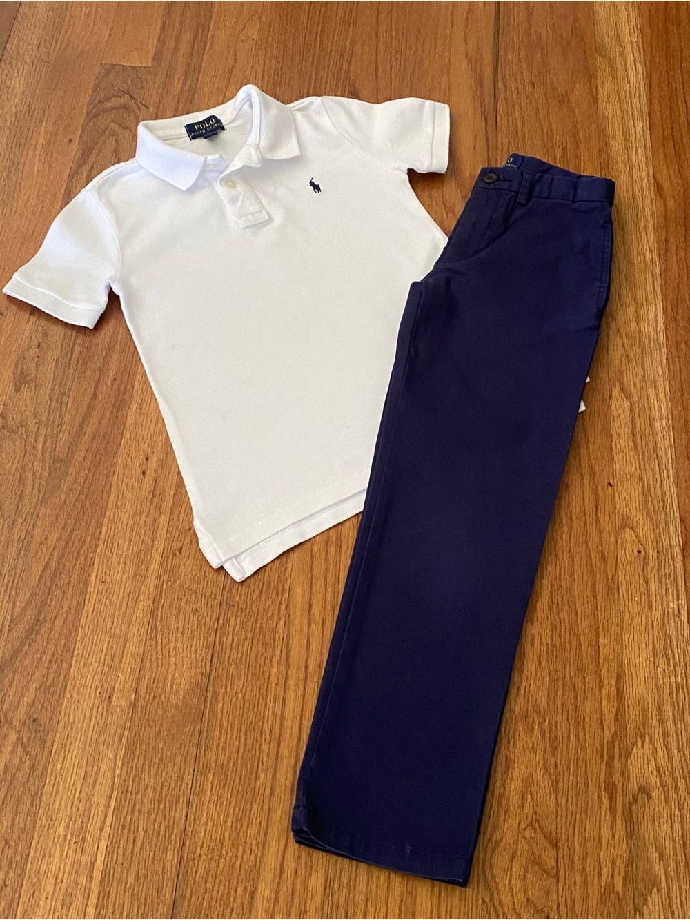 Polo by Ralph Lauren White Polo with Navy Abrasion Twill Pants Set